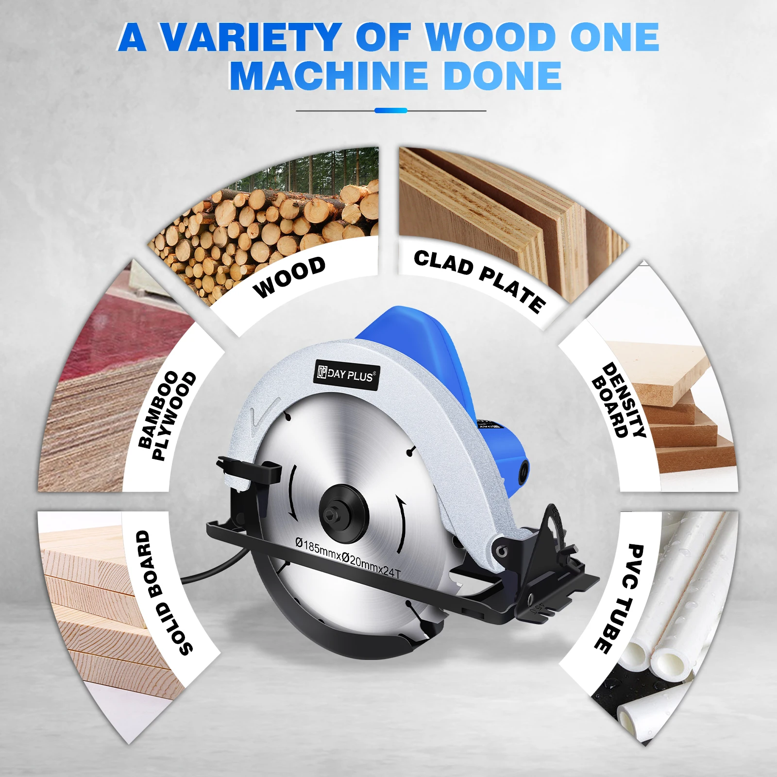DayPlus Circular Saw, 1500W 5000RPM Electric Power Circular Saw with Laser Guide,0 to 45° Bevel Angle, 180mm Saw Blade,55mm - Image 2
