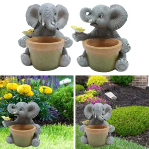Elephant Figure Planter Garden Statue Resin Outdoor Ornament Yard Sculpture for Home Office Housewarming
