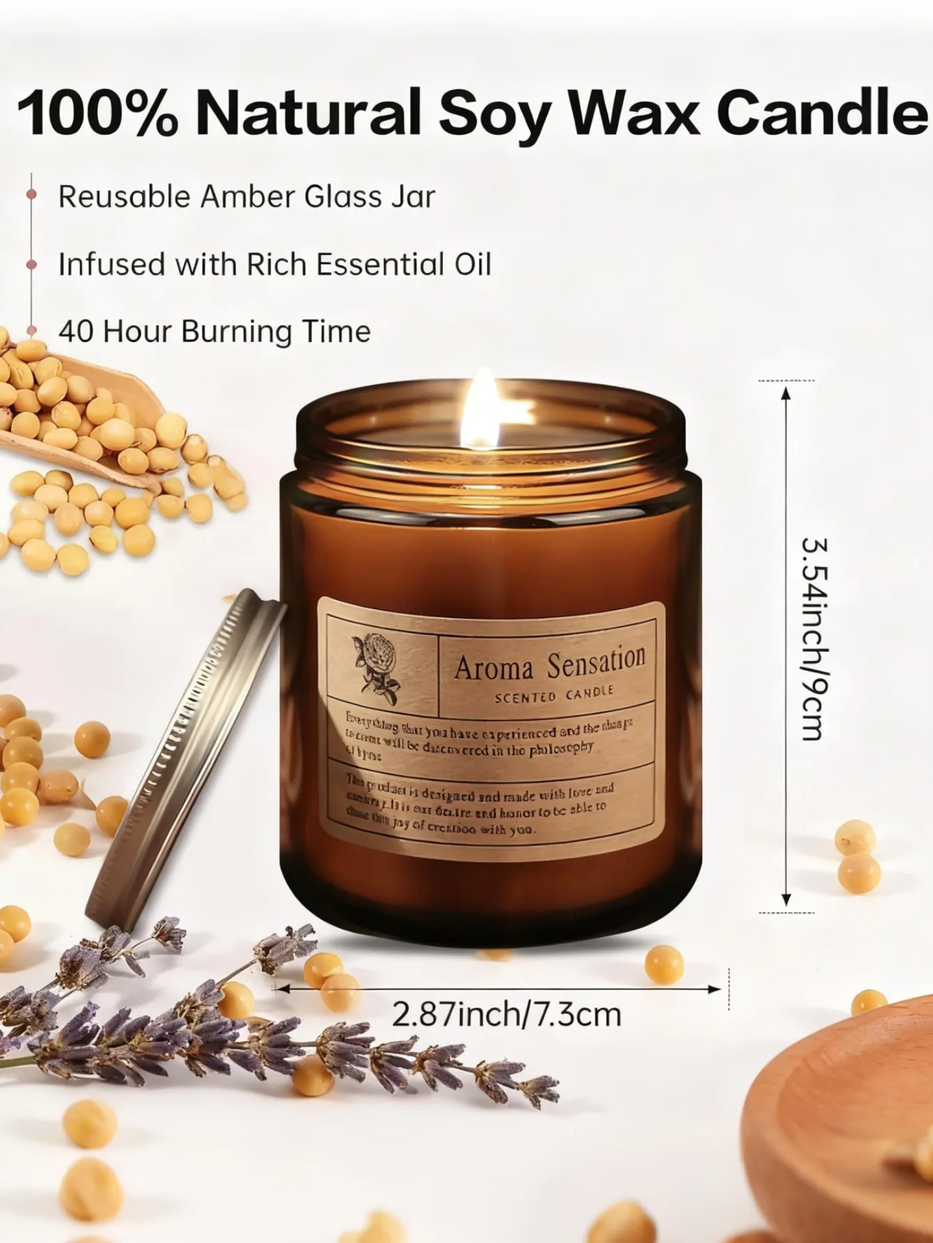 Natural soy wax aromatherapy candle, glass cup filled with smokeless fragrance, essential oil candle - Image 2