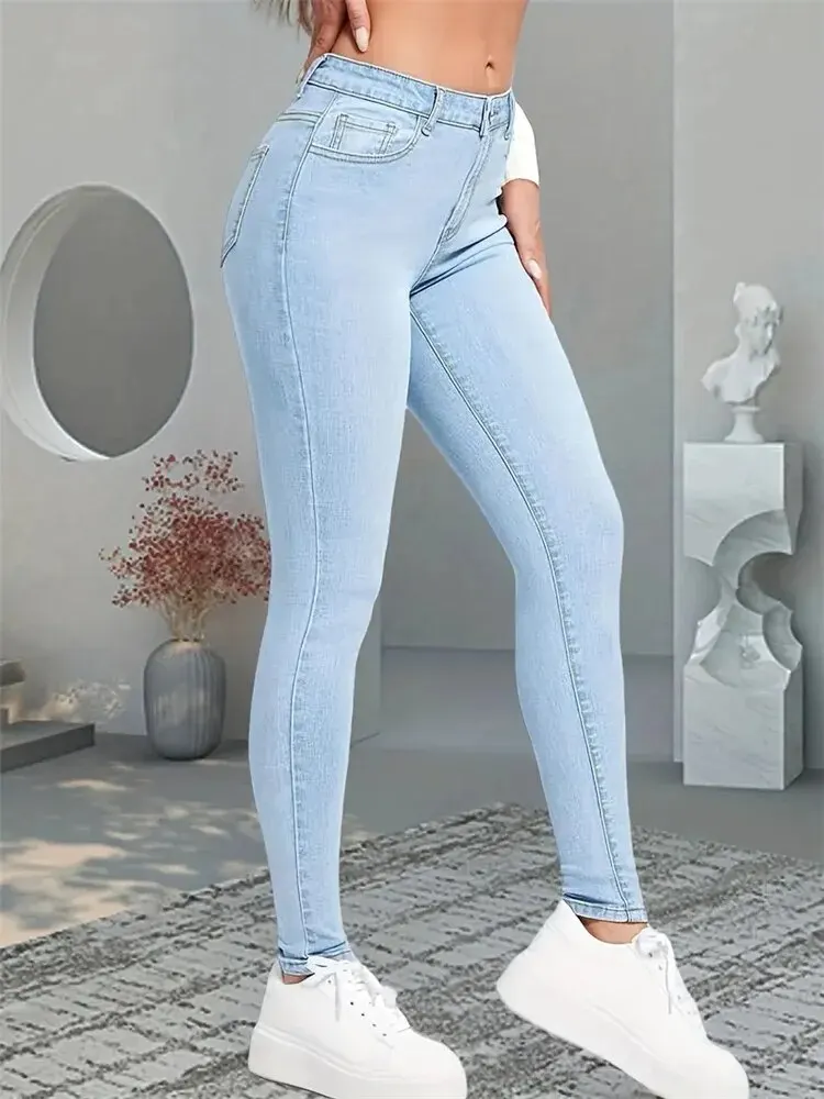 Women Stretch Skinny Jeans Lady Slim Fit Pencil Jeans Girls Leggings Straight Leg Denim Pants Blue Gray Black Sexy Long Trousers - Image 3