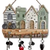 2D Flat 1pc Rustic Wall-Mounted Key Holder - Artificial Wood Keychain with 4 Metal Hooks, Suitable for Entryway, Porch, Living