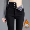 Winter Women Plush Thermal Straight Leg Jeans Female Thin Snow Warm Denim Trousers Girls Classic Korean Fleece Daily Pants