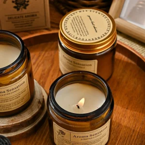 Small Batch Amber Glass Scented Candle - Vintage Smokeless Romantic Candle for Home Party Garden Table Decor