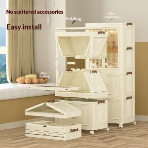 Foldable Kids Wardrobe No Assembly Portable Baby Closet Clothes Organizer Nursery Bedroom Storage Cabinet Baby Closet White