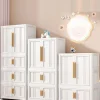 Foldable Double Door Hanging Clothes Storage Cabinet Plastic Children's Clothing Organizer Simple Renting Storage Cabinet