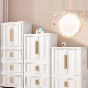 Foldable Double Door Hanging Clothes Storage Cabinet Plastic Children's Clothing Organizer Simple Renting Storage Cabinet