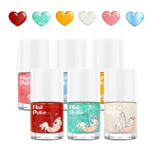 6Colors Nail Polishs Peel-off Gel Sticker Non Toxic Quick Dry Peel Off Gel Glitter Sequins Nude Water-based Nail Polishs