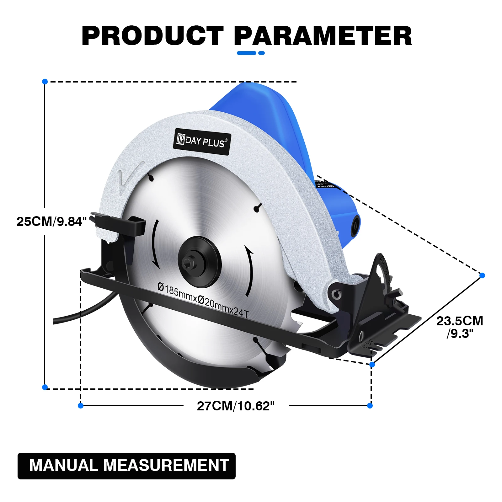 DayPlus Circular Saw, 1500W 5000RPM Electric Power Circular Saw with Laser Guide,0 to 45° Bevel Angle, 180mm Saw Blade,55mm - Image 6