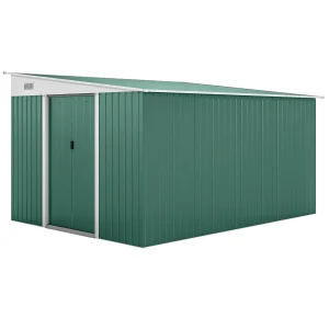 Garden Metal Storage Shed Outdoor Metal Tool House with Double Sliding Doors and 2 Air Vents, 11.3x9.2ft, Green