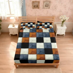 3pcs Color Blocking Grid Splicing Print Coreless Bed Sheet Set Multi Size Bed Cover Bedroom Bedding Decoration, Machine Washable