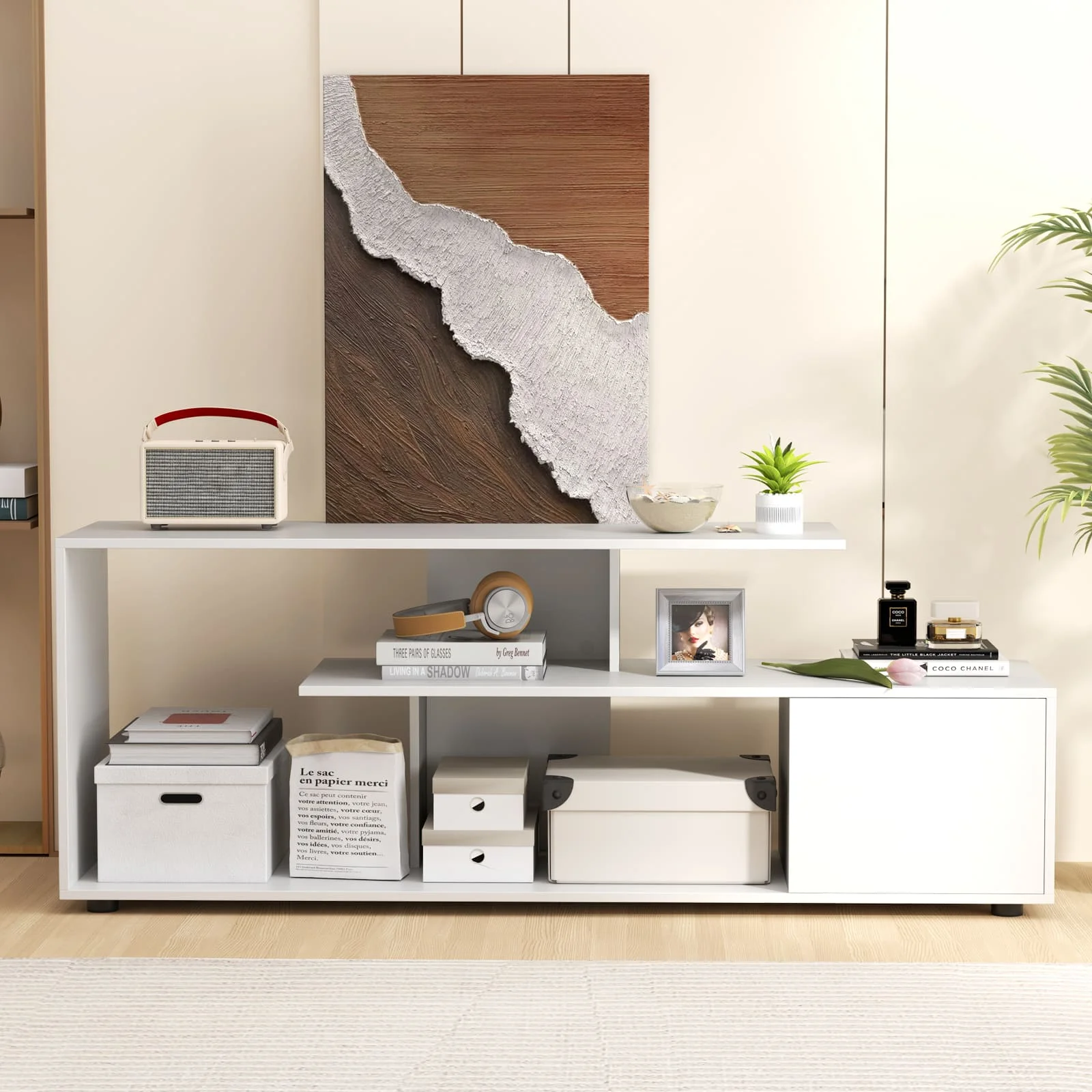 GOFLAME TV Stand for TVs up to 55” 3-Tier Media Console Table w/Storage-White - Image 4