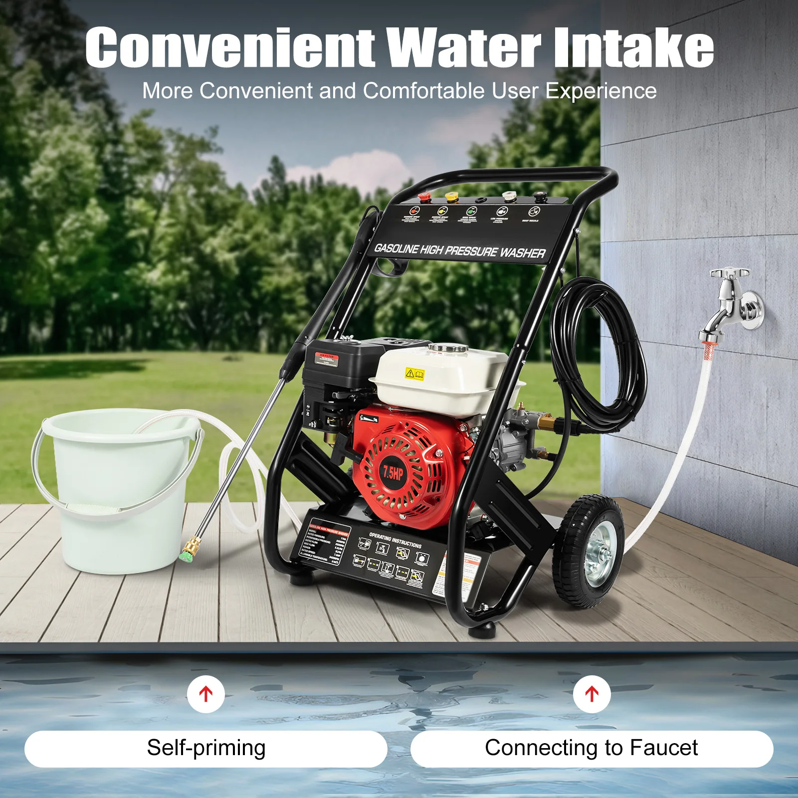 High-pressure Washer Gasoline Water Spray Gun, Pressure Dirt Cleaning Machine Courtyards Cleaner 7.5HP Powerful, 170-190Bar - Image 3
