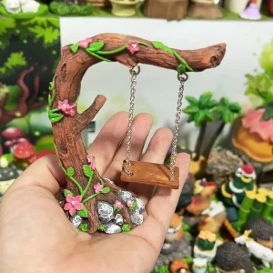 Various colorful small trees outdoor garden decoration with swings and flowers,small statues ornaments, unique rural style gifts