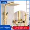 Hot Cold Bahtroom Shower System Faucet Quality Brass Gold Bathroom Shower Set 9 Inch Stainless Steel Rainfall Shower Head