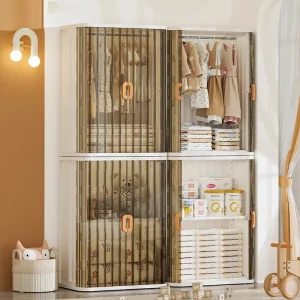 60Cm Foldable Kids Wardrobe Rolling Shutter Door Storage Cabinet Bedroom Clothes Toy Organizer Baby Closet Baby Wardrobe