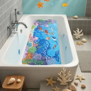 1pc Cartoon Extra Long Bathtub Mat 40x100cm Non Slip Bath Mat for Bathroom Tubs Shower Mats with Suction Cups & Drain Holes