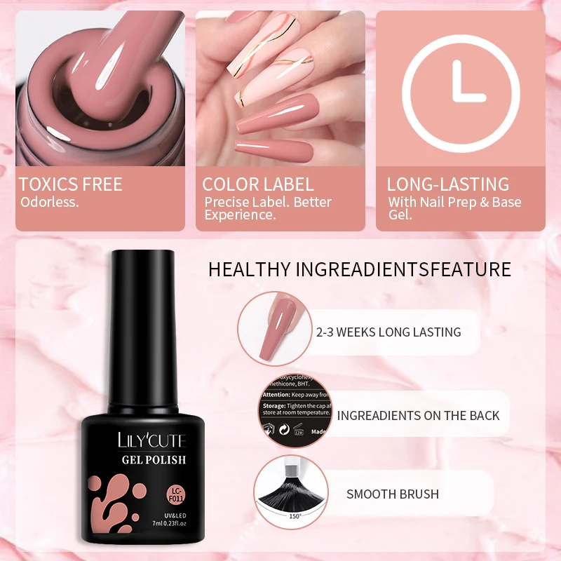 LILYCUTE 6Pcs/Set 7ML Gel DIY Nail Polish Bright Pink Semi Permanent Soak Off UV LED Gel Varnish Nail Art Design Manicure Kit - Image 5