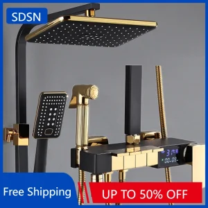 Piano Digital Display Thermostatic Bathroom Shower Set Hot Cold Brass Bathroom Faucets Accessories Digital Piano Shower System