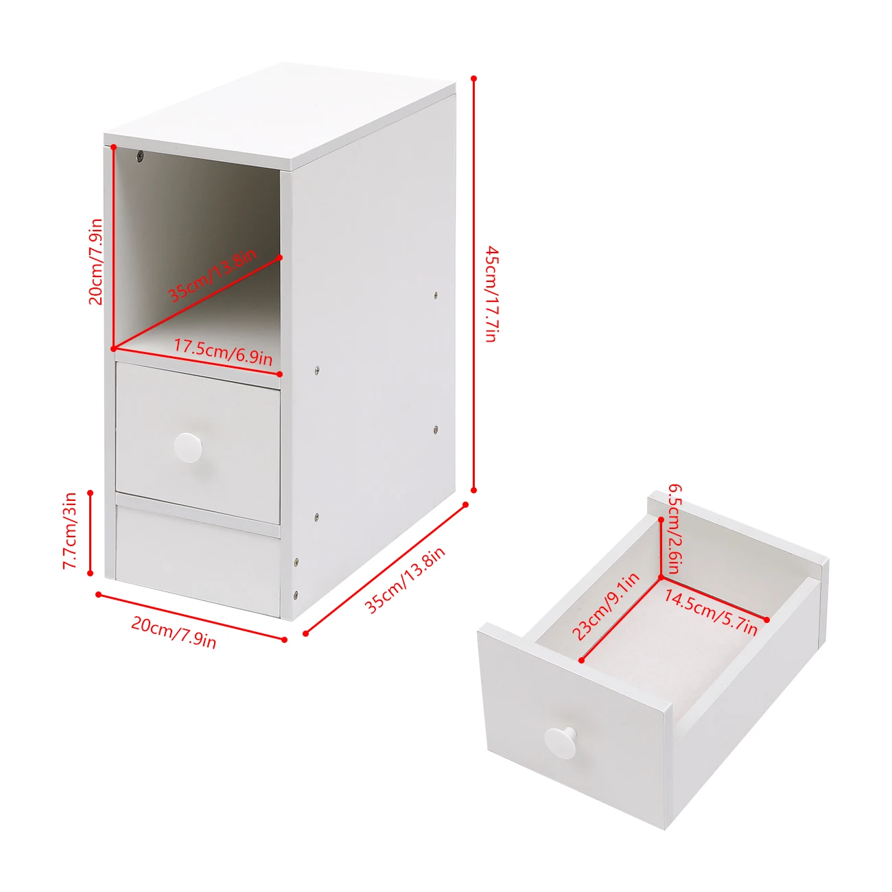 BonChoice Slim Tall Bedside Table Cabinet with Drawer & Storage Space for Bedroom, Narrow Sofa Side Table End Table - Image 6