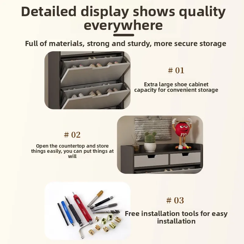 Tipping bucket shoe cabinet, outer entry shoe rack, balcony, entrance cabinet, living room large-capacity storage cabinet - Image 4