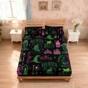 3pcs Magic Wicked Witch Printed Chipless Bed Sheet Set, Multi Size Soft Bed Cover, Bedroom Bedding Decoration