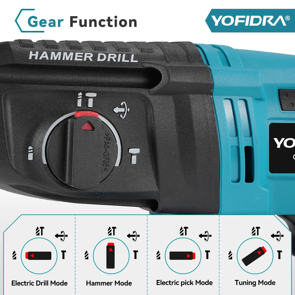 YOFIDRA 26mm Brushless Electric Rotary Hammer Cordless Multifunctional Impact Hammer Drill Power Tools For Makita Battery Pin - Image 4