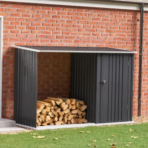 Voltsify Steel Outdoor Garden Storage Shed with Log Stacking Rack for Gardens Patios Garage