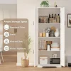 Tall Kitchen Cupboard, 4 Tiers Pantry Storage Cabinet with Adjustable Shelves,Modern Freestanding Wooden Sideboard Unit for Dini