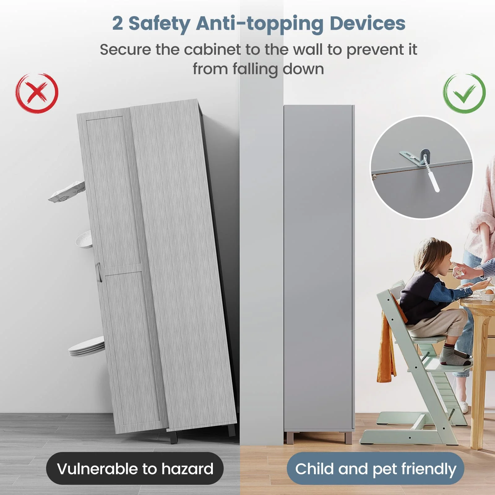 GOFLAME Double Door Tall Storage Cabinet Freestanding Pantry Cabinet-Grey - Image 6