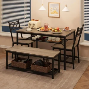 UK Dining Table Set for 4, Kitchen Table and 2 Chairs for 4 with Bench, 4 Piece Dining Table Set for Small Space, Apartment