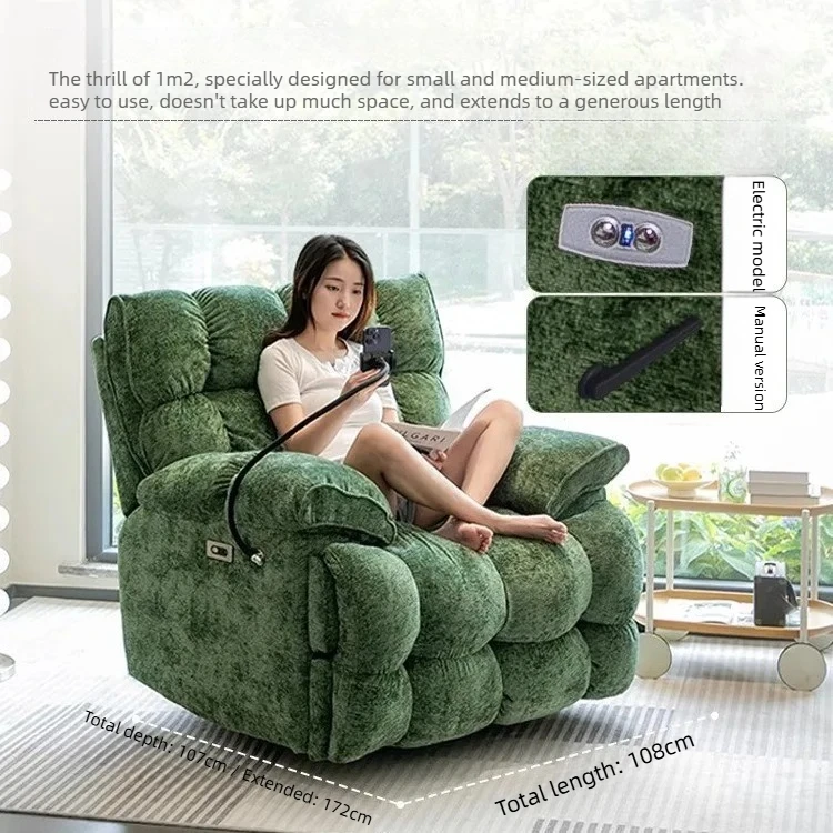 Electric Recliner Chair, 360° Swivel Rocking Lazy Chair with Massage & Heating, Modern Chenille Lounge Chair for Living Room - Image 2