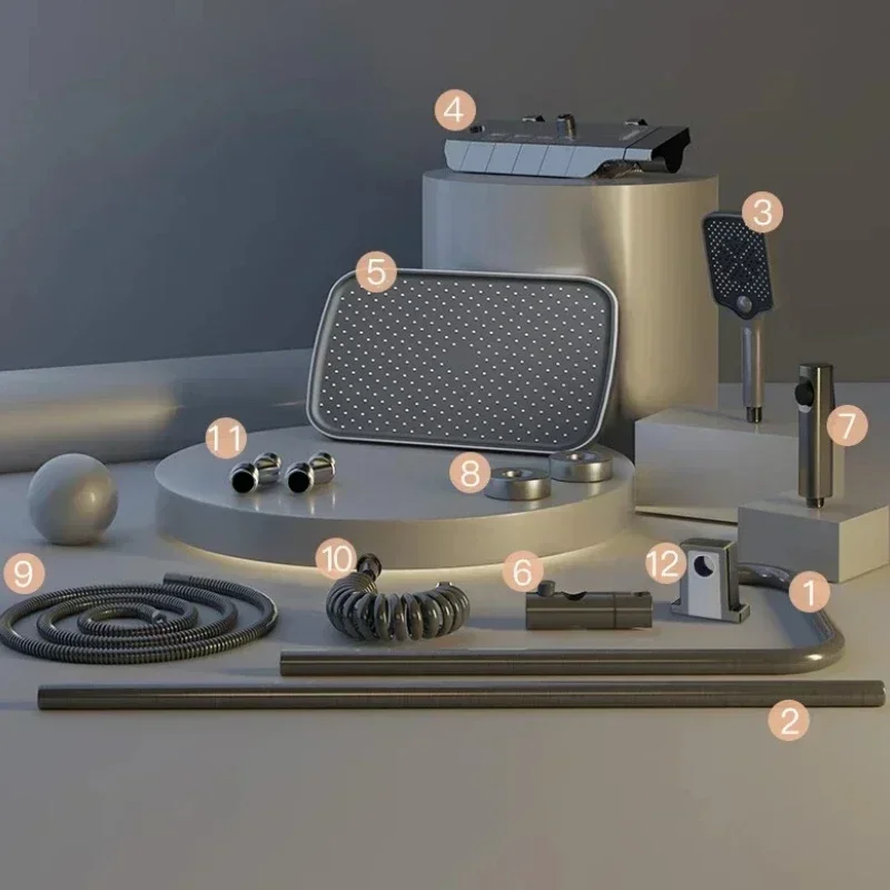 Bathroom Shower Faucet Set 4 Functions Digital Display Shower Thermostat Hot Cold Showers Mixer Pressure Discharge Copper Taps - Image 4