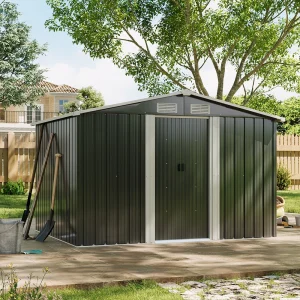 Large Heavy-Duty Metal Garden Tool Storage Shed, Weatherproof Steel Construction, Rust/UV/Water-Resistant, Foundation Included