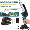 4000W 8'' Mini Cordless Chainsaw 21V Electric One-Hand Saw Wood Cutter 2 Batteries, for Tree Branch Cutting