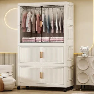 Kids Wardrobe Foldable Portable Baby Clothes Storage Organizer Nursery Closet Space Saving Multi Layer Easy Assembly White