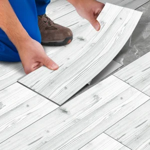 Classic White Wood Grain Floor Tiles Peel Stick Waterproof Home Kitchen Living Room Floor Renovation Self Adhesive Wallpaper