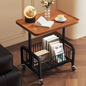 Mobile coffee table, double-layer storage, edge table, living room sofa, corner of office bed, tea table, mini storage rack
