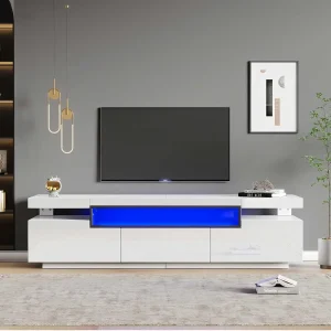 TV stand for 70-inch TV High-visibility TV stand with LED lights with open storage space for bedroom Living room Furniture
