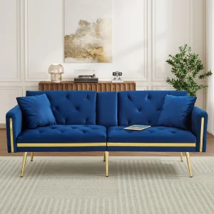 PINGGO Adjustable Backrest Double Sofa Bed Built-In Cup Holder Multifunctional Double Sofa Suitable For Living Room And Bedroom