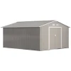 Outsunny 13 x 11ft Metal Garden Shed, Outdoor Storage Tool House with Ventilation Slots, Light Grey