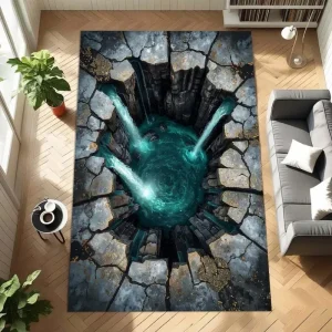 3D Waterfall Rug with Cracked Stone Illusion Design Realistic Floor Carpet Living Room Modern Optical Illusion Decor for Home