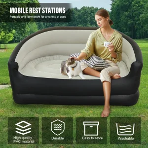 Double Outdoor Inflatable Sofa & Air Pump Air Sofa Bed PVC Comfortable Lounger for Indoor Living/Tent Camping/Outdoor Activities