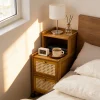 Modern Bamboo Nightstand w/ Drawer, Mobile Side Table for Small Spaces, Sturdy Storage Cabinet.
