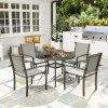 Outsunny 5 Piece Garden Furniture Set, Garden Dining Set with Round Table and 4 Stackable Chairs, Steel Frame, Dark Grey