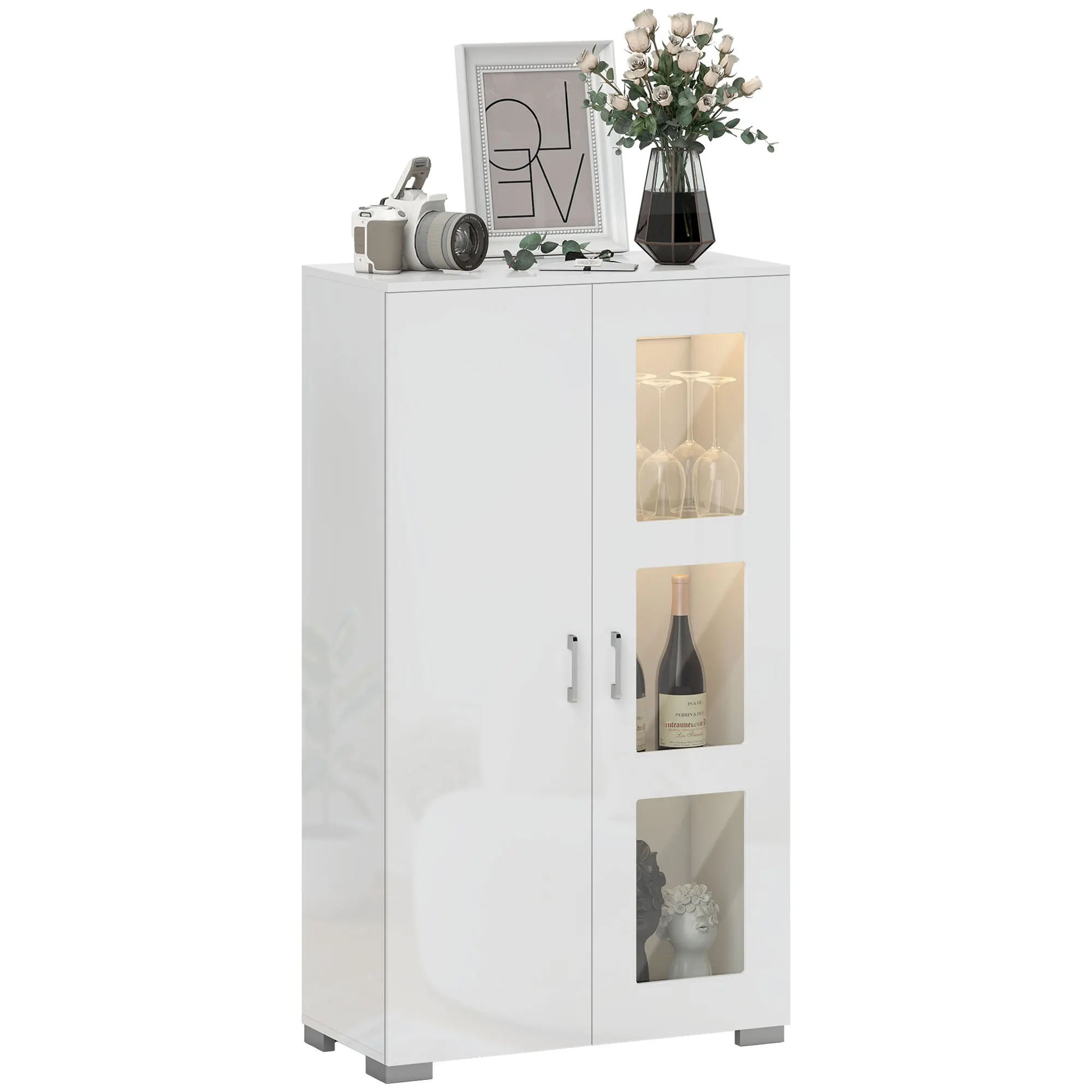 HOMCOM Display Cabinet with Glass Shelves, Sideboard for Living Room, White - Image 2
