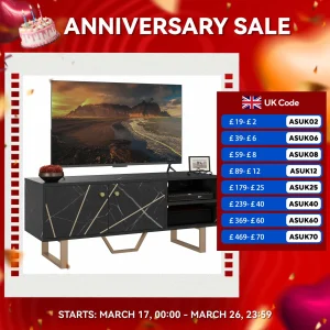 HOMCOM TV Unit for Living Room, TV Stand, Black Marble