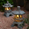 Solar Powered Lamp Garden Accessories Oriental Stone Pagoda Sculpture Zen Palace Lantern Outdoor Light Garden Ornament