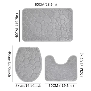 3pcs/Set Solid Color Simple Bathroom Water-absorbing and Non-slip Floor Mat Stone Pattern, Comfortable and Soft, Three-piece Set