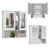 Bathroom Mirror Cabinet Bathroom Storage Cupboard with Double Doors & Adjustable Shelf, Home Wooden Hanging Organized Unit