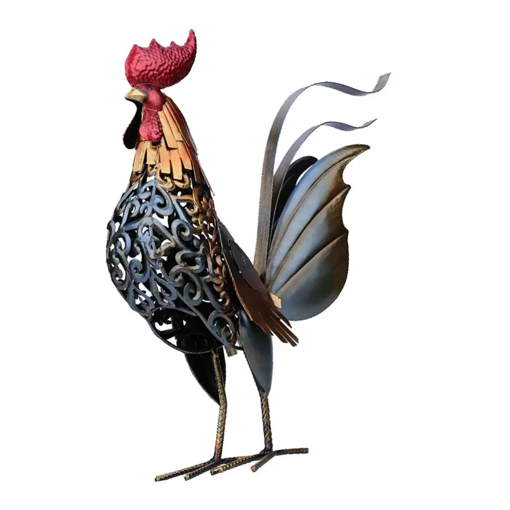 Iron Metal Rooster Statue Decorative Garden Sculpture Handmade Cockerel Ornament for Outdoor Yard Art